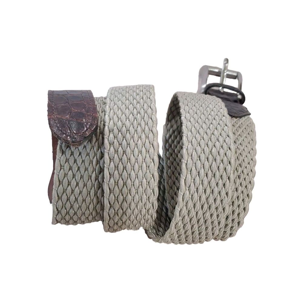 Crookhorn Woven Stretch Leather Belt Mens 44 Brown Beige Handmade USA